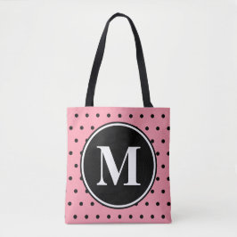 Bolso De Tela Monograma puntos rosados de polka negra