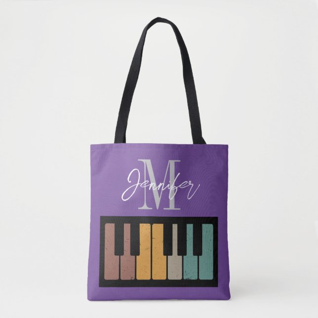 Bolso De Tela Monograma púrpura de piano personalizado (Anverso)