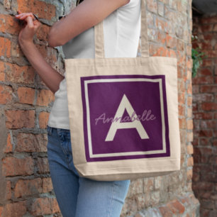 Bolso De Tela Monograma púrpura personalizado
