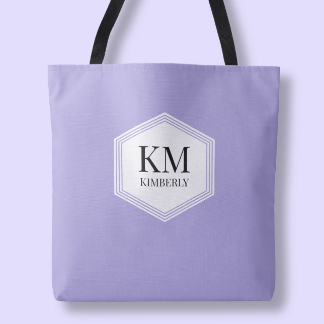 Bolso De Tela Monograma púrpura simple Nombre personalizado mode (Simple Purple Monogram Modern Personalized Name Tote Bag)