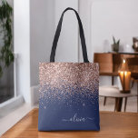 Bolso De Tela Monograma Purpurina azul de la marina de oro rosa<br><div class="desc">Azul marino,  Oro rosa rosa rosa rosa rosa rosado y Bolsa de libros monograma elegante Purpurina Rubor. Esta Bolsa de Libros puede ser personalizada para incluir su nombre inicial y de pila y entregarse como regalo para Navidades,  Dulce 16 Cumpleaños,  Ducha de Novias o un Boda.</div>