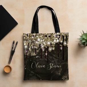 Bolso De Tela Monograma purpurina de goteo negro de oro de moda