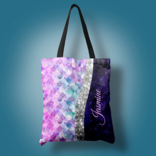 Bolso De Tela Monograma purpurina de imitación de plata púrpura 