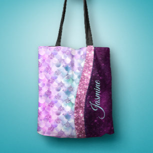 Bolso De Tela Monograma purpurina de imitación de plata rosa de