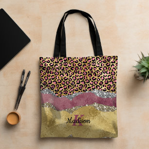 Bolso De Tela Monograma purpurinoso de impresión de animales ros