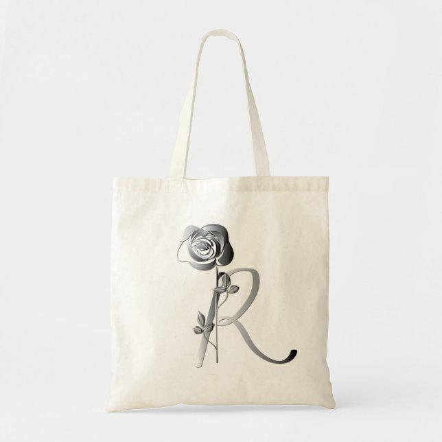 Bolso De Tela Monograma R manuscrito con Rosa (Frente)