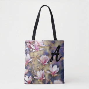 Bolso De Tela Monograma Rama de magnolia rosa acuarela púrpura