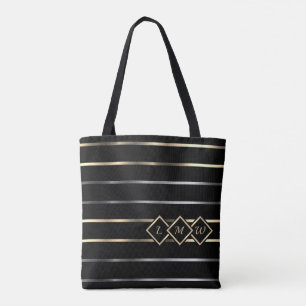 Bolso De Tela Monograma - Rayas Negras, Doradas, Plateadas