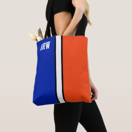 Bolso De Tela Monograma Real Azul y Naranja Colegio