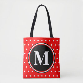 Bolso De Tela Monograma Red White Polka Dots Cita