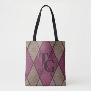 Bolso De Tela Monograma retro clásico morado de diamante Argyle