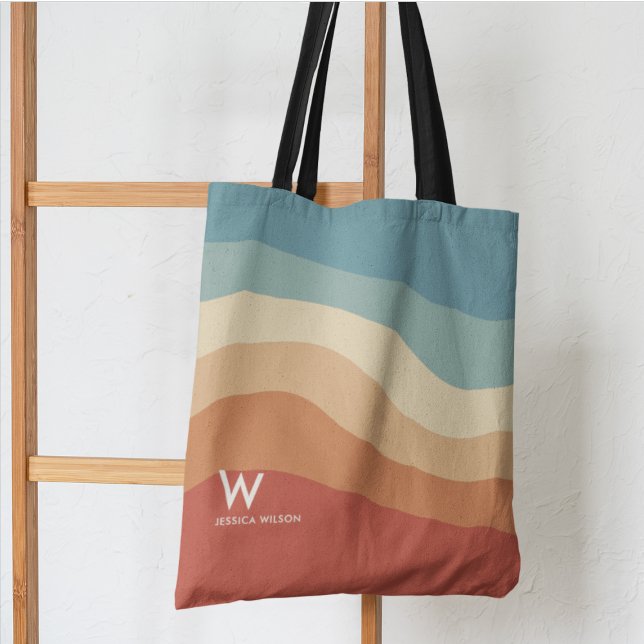 Bolso De Tela Monograma retro rayado ondulado personal (Subido por el creador)