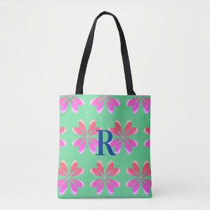 Bolso De Tela Monograma retro rosa verde floral