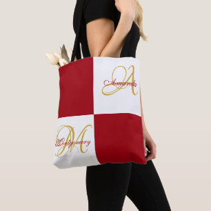 Bolso De Tela Monograma Rojo Moderno Elegante Tote Inicial B