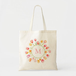 Bolso De Tela Monograma Rojo Rosa Elegante Tulip De Flor De Vera