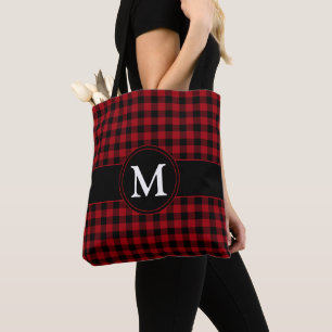 Bolso De Tela Monograma Rojo Verificado Tartán Patrón De La Plan