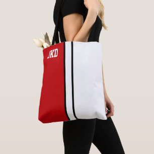 Bolso De Tela Monograma rojo y blanco de colores universitarios