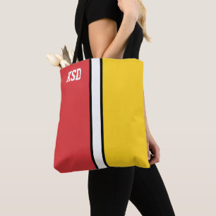 Bolso De Tela Monograma rojo y dorado de colores universitarios