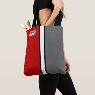 Bolso De Tela Monograma rojo y gris de colores universitarios