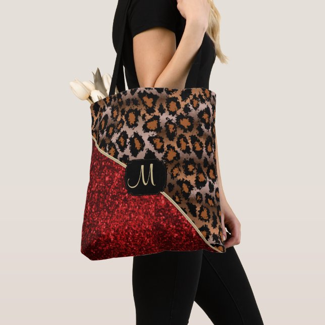 Bolso De Tela Monograma - rojo y modelo del leopardo (Detalle)