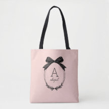 Monograma Rosa Beige Elegante con Lazo Negro Moder