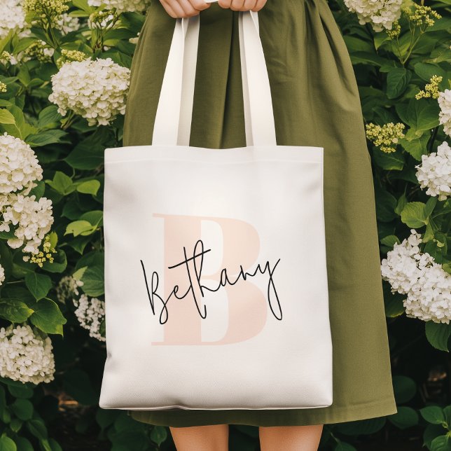 Bolso De Tela Monograma Rosa Beige Elegante Moderno (Subido por el creador)