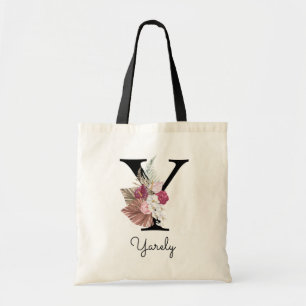 Bolso De Tela Monograma Rosa Boho Femenino Floral Inicial Y