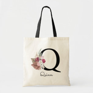 Bolso De Tela Monograma Rosa Boho Floral Inicial Q