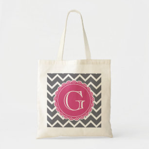 Bolso De Tela Monograma rosa de Chevron gris