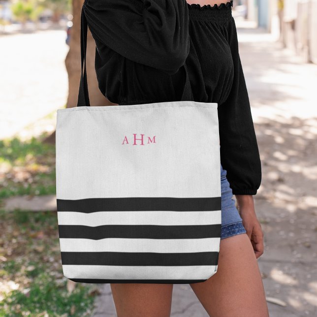 Bolso De Tela Monograma rosa de franja blanca y negra (Subido por el creador)