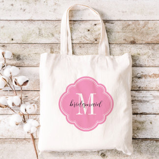 Bolso De Tela Monograma rosa de la dama de honor Tote Bag