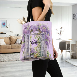 Bolso De Tela Monograma rosa de las flores de la ventana de los