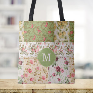Bolso De Tela Monograma Rosa de trabajo en parches