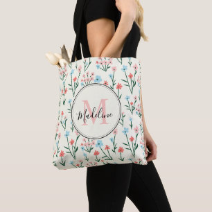 Bolso De Tela Monograma rosa elegante de color marfil blanco flo