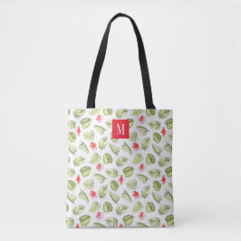 Bolso De Tela Monograma Rosa Elegante Hojas de Palma verdes