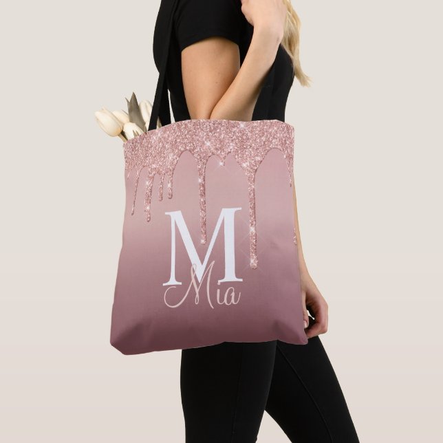 Bolso De Tela Monograma Rosa Gold Purpurina personalizado Tot (Detalle)