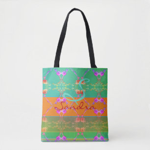 Bolso De Tela Monograma Rosa Heart Apricot verde azulado y Moss