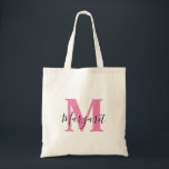 Bolso De Tela Monograma rosa Nombre de guión negro Tote Bag<br><div class="desc">Monograma rosado Black Script Name Tote Bag. Se puede dar como regalo a la familia y amigos en su cumpleaños y Navidades.</div>