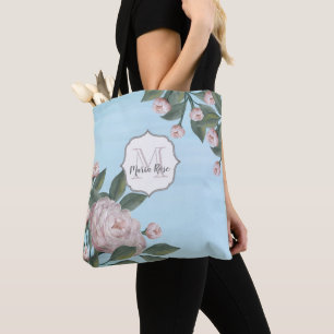 Bolso De Tela Monograma rosa rosa vintage Nombre Floral