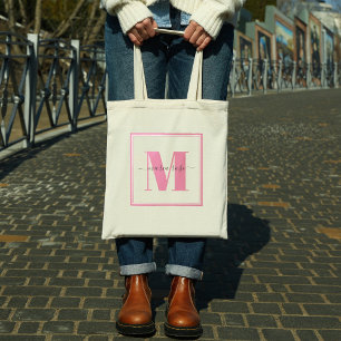 Bolso De Tela Monograma Rosa Simple Bonito Minimalista Personali