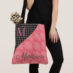 Bolso De Tela Monograma rosado negro Damask Monograma de moda Do