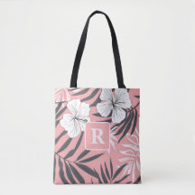 Monograma rosado Tropical Hibiscus personalizado