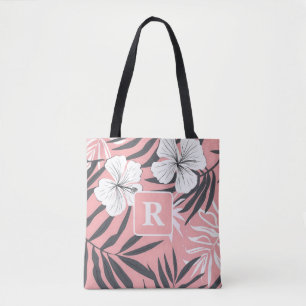 Bolso De Tela Monograma rosado Tropical Hibiscus personalizado