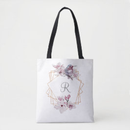 Bolso De Tela Monograma Rosas Magnolias Blancas Marco Dorado 