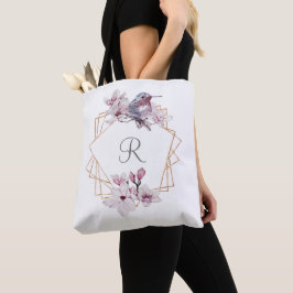 Bolso De Tela Monograma Rosas Magnolias Blancas Marco Dorado 