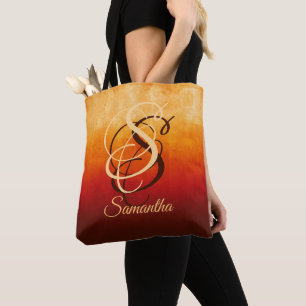 Bolso De Tela Monograma rústico amarillo rojo borgoña oscuro y