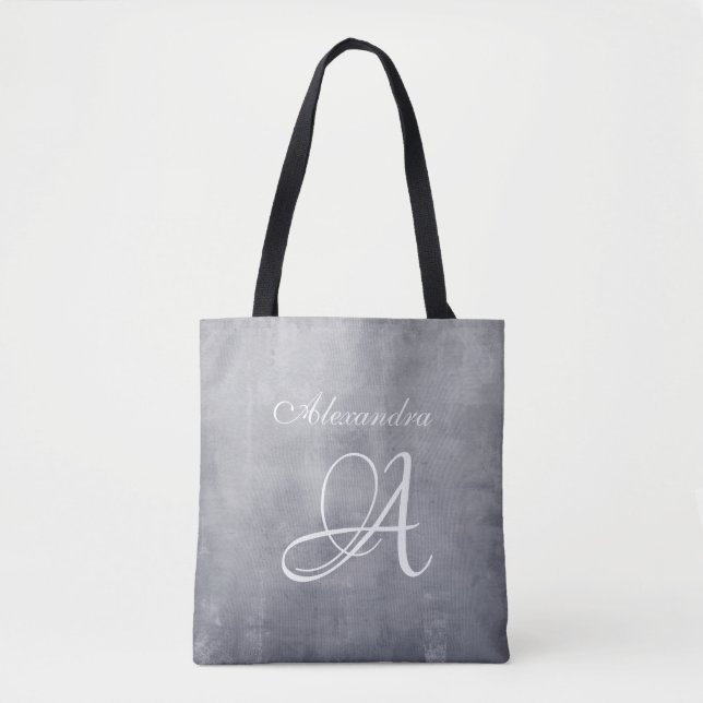 Bolso De Tela Monograma rústico elegante gris (Anverso)