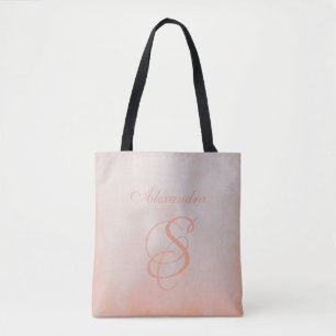 Bolso De Tela Monograma rústico elegante gris melocotón