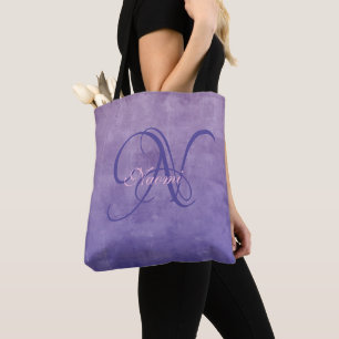 Bolso De Tela Monograma rústico elegante gris morado azul