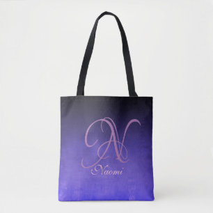 Bolso De Tela Monograma rústico elegante negro morado azul